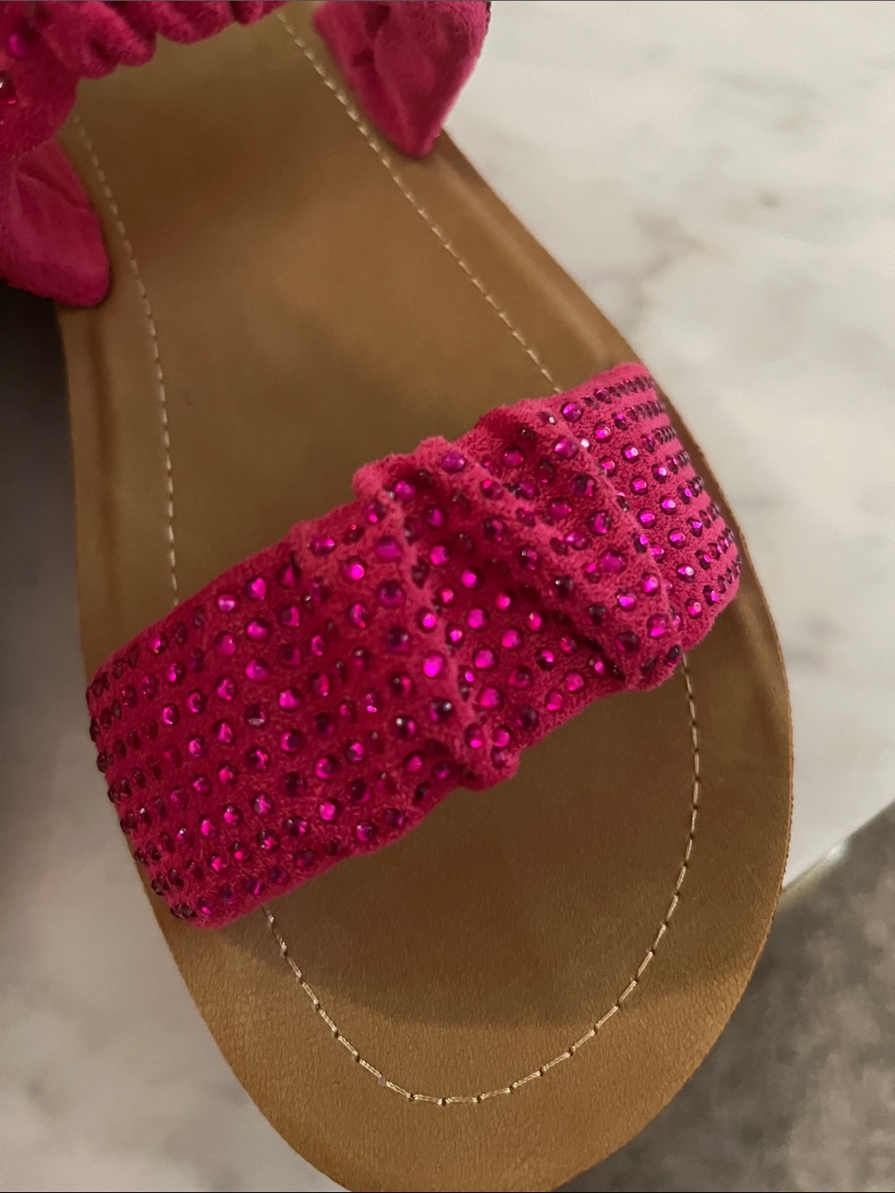 Corkys Hot Pink Rhinestone Double-Strap Slide Sandals - Picture 2 of 6